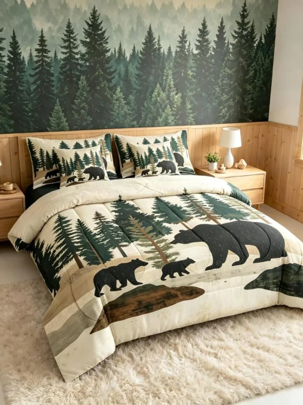 Rustic Bear Queen Comforter Set with Sheets for Kids Boys Girls Country Farmhous